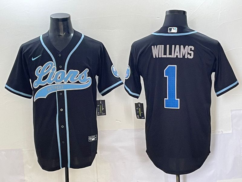 Men 2025 Detroit Lions #1 Williams Black  joint name 2024 Nike Limited NFL Jersey style 1
